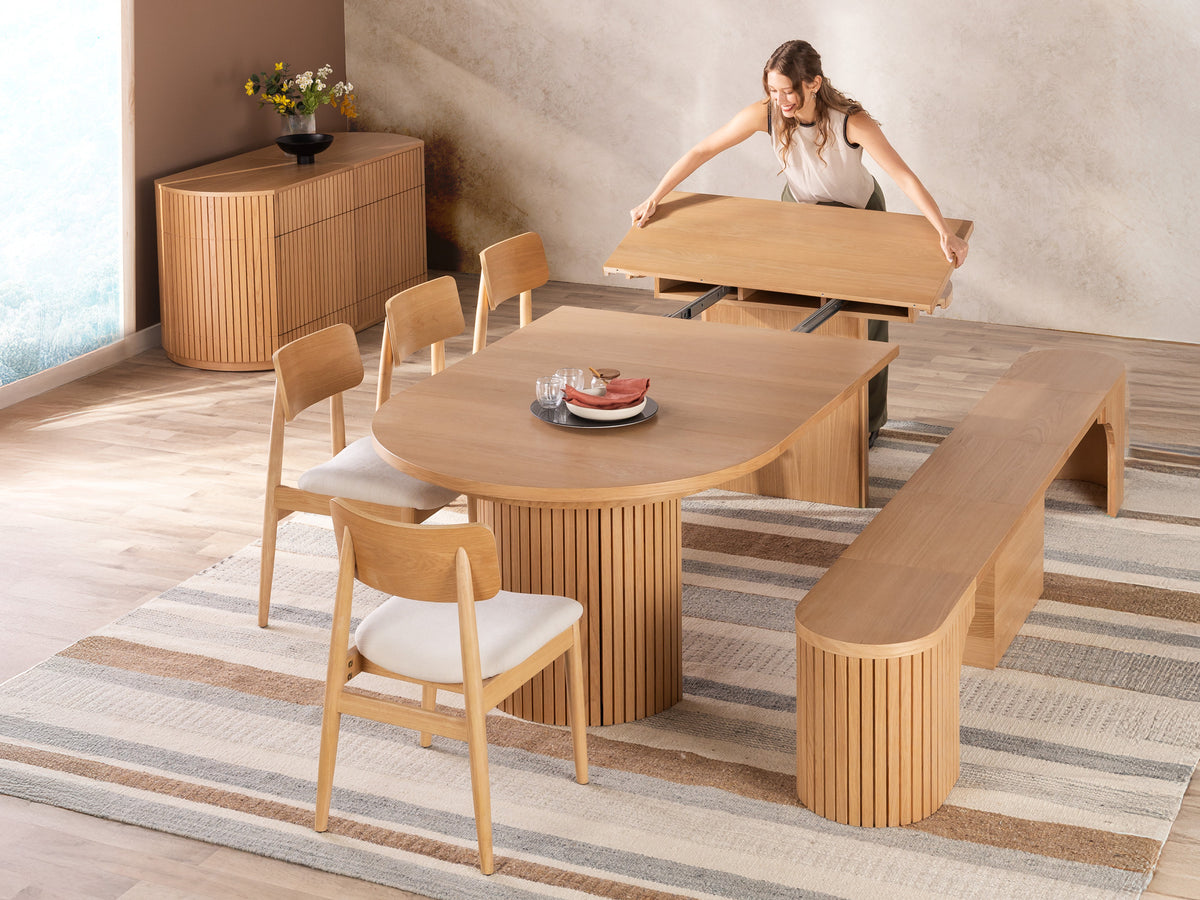 Round Tea Table Modular Shop Extendable Round Dining Table and Bench Set | TT AU